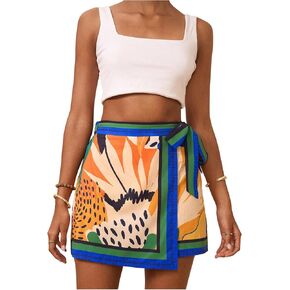 Milumia Women's Floral Knot Side Wrap Skirt High Waist Contrast Binding A Line Mini Skirts