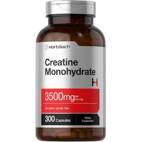 Horbäach Creatine Monohydrate Capsules | 3500mg | 300 Count | Non-GMO and Gluten Free Supplement