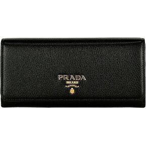 Prada Womens Vitello Grain Black Leather ID Holder Continental Long Wallet
