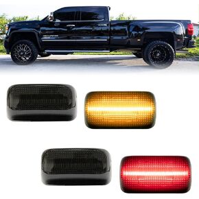 4 PCS LED Side Marker Light for Chevrolet Silverado 3500HD 2015-2023, GMC Sierra 3500HD 2015-2023, Smoked Lens Front Rear Side Fender Lamps, Turn Signal Light, Replace OEM# 84402693, 84402694