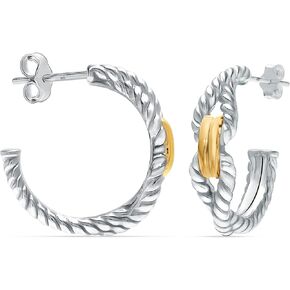 LeCalla Real 925 Sterling Silver C Hoop Earrings Jewelry Lightweight Small Hoops Italian Half Earring Hoops for Women