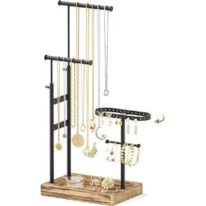 Alsonerbay Jewelry Organizer Stand, Necklace Holder Stand with Height Adjustable Design, Rotatable Jewelry Holder for Long Necklaces, Earrings, Jewlery Display and Storage (White and Gold)