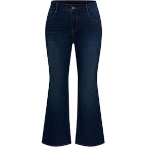 Hanna Nikole Women's Plus Size Wide Flared Jeans High Waisted Stretchy Bell Bottom Denim Jeans with Pockets