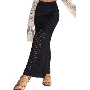 Womens Sexy Eyelet Crochet Knit Ankle Length Long Pencil Straight Skirts