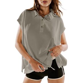 LASLULU Women's Polo Shirts Short Sleeve Oversized T Shirts Summer Casual Work Workout Gym Hiking Tops