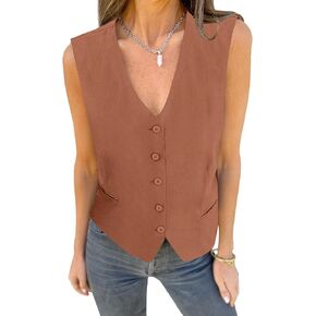 luvamia Womens Vests Linen Fashion Dressy Casual Lightweight Button Down Sleeveless Blazer Lined Work Waistcoat Vest Top