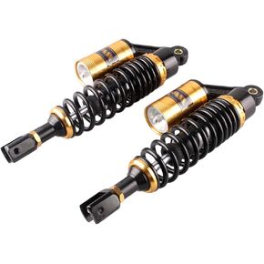 GZYF Pair 280mm Motorcycle Air Shock Absorbers Universal Fit for HONDA For Suzuki For Yamaha For Kawasaki ATV Go Kart Quad Dirt Sport Bikes Black & Gold Eye To Clevis