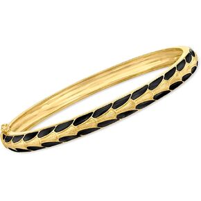 Ross-Simons Black Enamel Art Deco-Style Bangle Bracelet in 18kt Gold Over Sterling