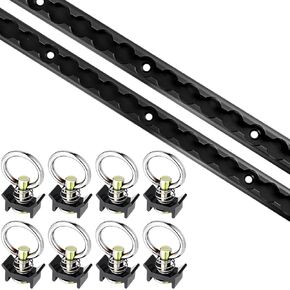 L Track Tie Down System, Includes 2 Pack 4ft Black Anodized Aluminum L-Track and 8 Pcs l Track Black Single Stud O-Ring Fittings, for Enclosed Trailer, Trucks, Trailer, Pickup
