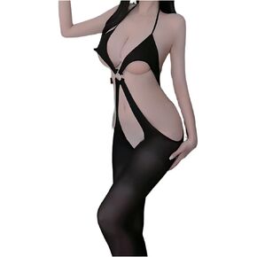 Womens Sexy Low Cut Crotchless Bodystocking, Stretchy Cut Out Lingerie Bodysuits Nightwear for Romantic Date Wearing