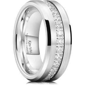 King Will Mens 8mm Men Tungsten Carbied Rings Cubic Zirconia Wedding Bands Eternity Ring CZ Inlay