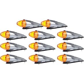 cciyu 11x Truck Cab Marker Light 17 LED Torpedo Cab Marker Lights Chrome Heavy Duty Trucks Replacement for International Kenworth/Peterbilt/Freightliner/Mack Amber Top Roof Running Light