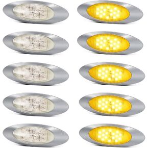 7" Oval Amber LED Marker Lights 16 LEDs DOT Approved Clearance Lights with Chrome Bezel and Bullet Connector Ultra Thin Panelite Light Replacement for Peterbilt Kenworth Freightliner Trucks 10Pcs
