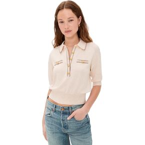L'AGENCE Women's Masaki Short Sleeve Collared Sweater