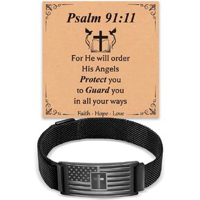 Father's Day Gifts Cross Bracelet for Men,American Flag Stainless Steel Bracelets Bible Verse Jewelry Gift for Men Him Dad