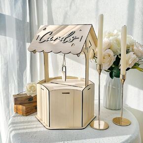 OurWarm Wishing Well Wedding Card Box for Reception with Slot, Wooden Gift Card Boxes for Wedding, Rustic Money Envelope Holder Card Box for Party Birthday Bridal Baby Showers Wedding Decorations