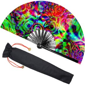 Zolee Large Rave Clack Fan for Line Dancing - Boots on The Ground Popping Folding Hand Fan - for EDM, Music Festival, Hot Flashes, Event, Party, Dance, Decorations, Gift (Bling Round)