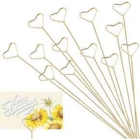 20 Pcs Floral Card Holder Picks, Heart Picture Holders, Photo Holder Pick Stick, Gold Floral Place Card Holder, Floral Picks Clips, Photo Picture Holder for Weddin