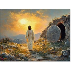 Jesus Resurrected Wall Art Empty Tomb Scene Painting Catholic Art Christian Resurrected Savior Leaves the Tomb Posters Prints for Church Home Bedroom living room Home Decortion 12x16in Unframed