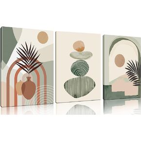 ZHAOSHOP Boho Art Wall-Decor - Green Canvas Wall Art For Bedroom - 3 Piece Wall Art Decor Stretched and Framed Ready To Hang Size 16" x 12"