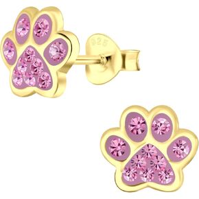 14k Yelow Gold Plated on 925 Sterling Silver with Crystal Paw Print Stud Earrings 5485 (Nickel Free)