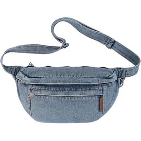 Denim Fanny Packs for Women, Jean Purses for Women Denim Belt Bag Crossbody Handbags (Light Blue)