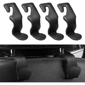 4 Pack Superior Leather Car Seat Headrest Hooks with 44 Pounds Load Capacity, Hangers Storage Organizer Universal Car Interior Accessories for Handbags Water Bottles Umbrellas, Black & Red
