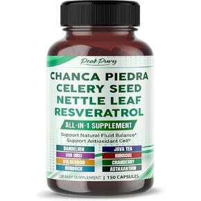 Premium All-in-1 Chanca Piedra, Celery Seed, Nettle Leaf & Resveratrol – Supports Fluid Balance & Antioxidant Cell Protection – Made in The USA – 150 Capsules