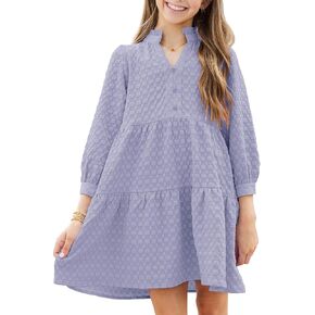 Tween Girls Dresses Casual 3/4 Sleeve V Neck Spring Summer A Line Layered Dress for Teens with Pockets Size 5-14