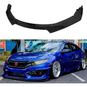 3Pcs Front Bumper Lip Compatible with 2016-2020 Honda Civic, JDM Fins Style Air Dam Lower Chin Splitter 4 Door Sedan Hatchback Protection Body Kit 2016 2017 2018 2019 2020 (Glossy Black)
