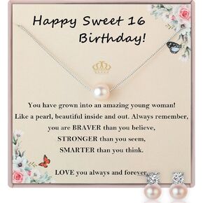 S925 Sterling Silver Pearl Necklace and Pearl Earrings,Birthday Gifts for Women Girls Age 7 9 10 13 16 18 21 30 40 50 60, Christmas Day Gifts for Daughter, Mom, Friend, Wife
