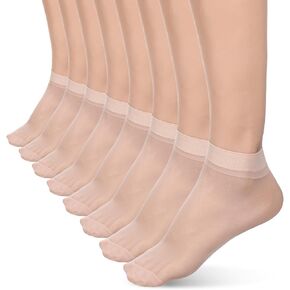 9 Pairs Thin Ankle Socks for Women, Nude Sheer Nylon Sock Womens Transparent Summer Socks Elastic Ultra Thin See Through Silk Sock for Women Girls