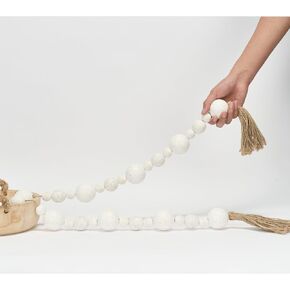 2 "إكليل حبة خشبية كبيرة مع شرابات ، 44" "زرزان مزرعة طويلة" حبات خشبية ، زخارف زخرفة بوهو للمنزل الطاولة الطبيعية البيج الطبيعية in Kuwait