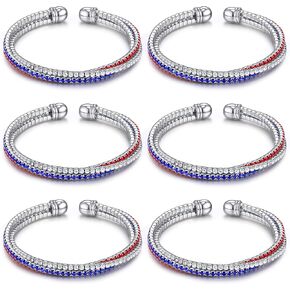 6 Pcs USA American Flag Bracelet for Women 4th of July Bracelet Red White and Blue Accessories Patriotic Independence Day Jewelry Gifts