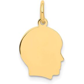 14K Yellow Gold Plain Small .009 Gauge Facing Right Engravable Boy Head Charm