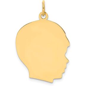 14K Yellow Gold Plain Large .009 Gauge Facing Right Engravable Boy Head Charm