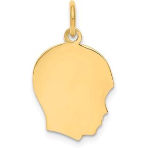 14K Yellow Gold Plain Medium .009 Gauge Facing Right Engravable Boy Head Charm
