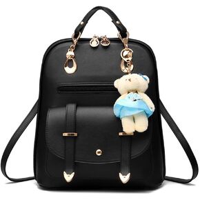 BAG WIZARD OASD Women's Backpack Leather Multi Way Girls School Cartoon Pendant, Black
