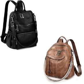Uromee Travel Backpack Purse for Women Vegan PU Leather Bundles Black and Brown