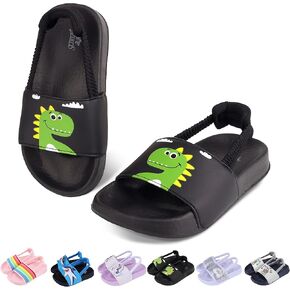 Toddler Boys Girls Slides Sandals with Elastic Strap Non-Slip Flip Flop Lightweight Little Kids Shower Slippers Beach Pool Shoes