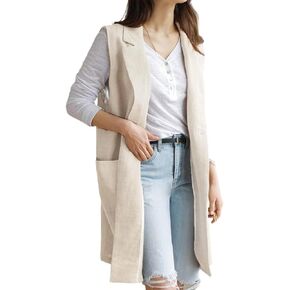 IDEALSANXUN Womens Long Linen Vest Tops Casual Spring Summer Lightweight Jackets