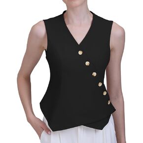 Foucome Vest for Women V Neck Button Up Asymmetrical Hem Dressy Casual Suit Vest Waistcoat