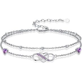Anklet for Women 925 Sterling Silver Double Infinity Ankle Bracelet Waterproof Summer Jewelry Anniversary Birthday Gifts for Mom Her