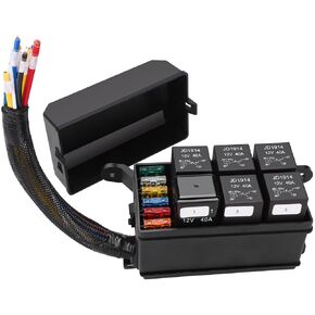 12V Automotive Fuse and Relay Box, with Pre-Wired, 6 Relays and 6 ATC/ATO Blade Fuses, 5Pin 4Pin Relay Fuse Block and Relay Kit, for Cars Truck Marine Boat Jeep (1)