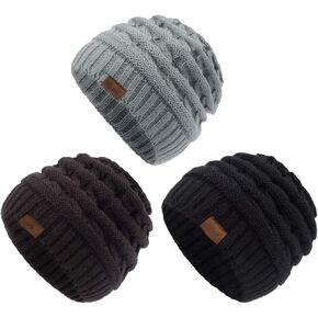 ViGrace Kids Winter Knit Hat Warm Fleece Lined Hats Children Cable Baby Beanie Skull Cap for Girls Boys