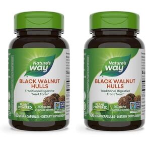 Nature's Way Black Walnut Hulls, Traditional Digestive Tract Tonic*, 900 mg per 2-Capsule Serving, Non-GMO Project Verified, Vegan, 100 Capsules (Packaging May Vary)