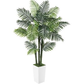 Artificial Palm Tree 5ft, PHYTREE Fake Palm Tree with White Tall Planter, Tropical Artificial Plants Indoor with Realistic Trunk and Silk Leaves, Faux Palm Floor Plant for Living Room Home Decor