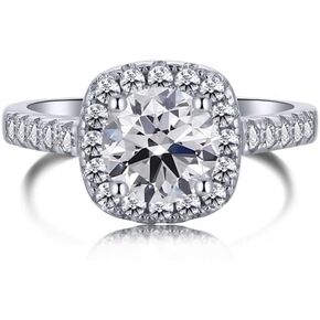 1.5CT Cushion Cut Halo Engagement Ring for Women Sterling Silver Cubic Zirconia Simulated Diamond Halo Wedding Ring Promise Rings for Her Anniversary Jewelry Gifts for Wife Girlfriend
