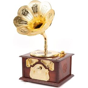 AUEAR, Classical Gramophone Music Box Clockwork Brown for Home Table Desk Decorations