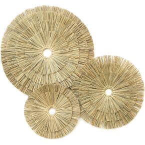 VATIMA Boho Wall Décor – Simple Oversized Wall Basket Décor for Home and Office – Seagrass Wicker Basket Wall Décor Set – 3pcs Flat Baskets – Easy to Hang – Handmade Design – Small/Medium/Large